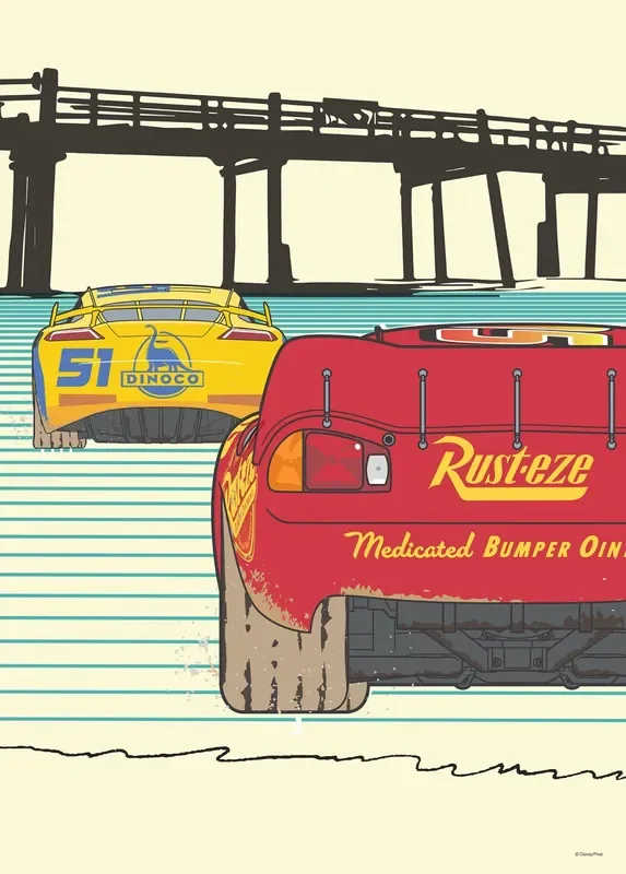 póster decorativo Cars rojo, amarillo y azul de Disney – 612152