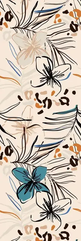 póster decorativo diseño floral beige, azul y naranja de Sanders & Sanders – 601262
