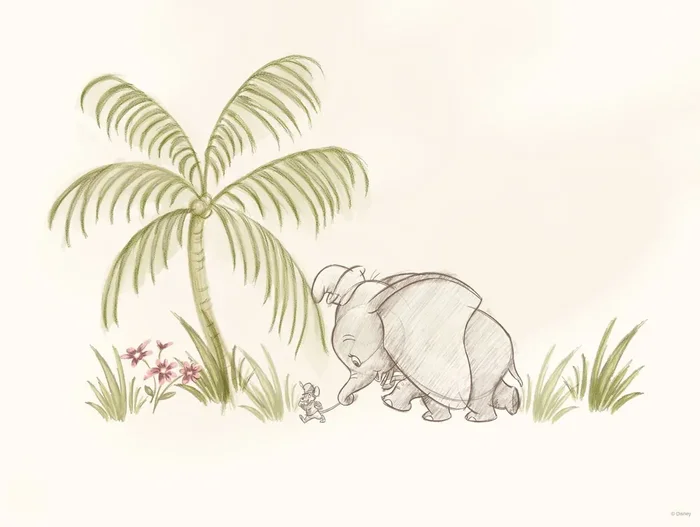 póster decorativo Dumbo el elefante volador beige y verde de Disney – 612843