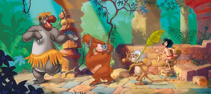 póster decorativo El libro de la selva verde, beige y azul de Disney – 600883
