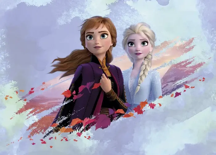 póster decorativo Frozen Anna & Elsa azul, morado y naranja de Disney – 600666