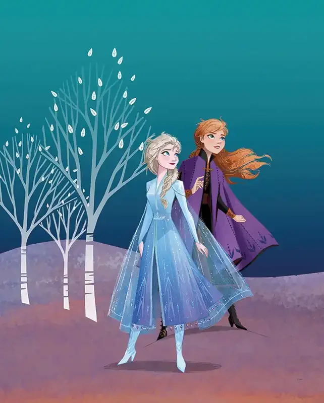 póster decorativo Frozen Anna & Elsa azul y morado de Disney – 610153