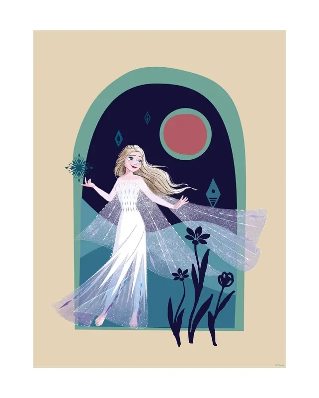 póster decorativo Frozen paseo nocturno beige, azul oscuro y verde de Disney – 612838