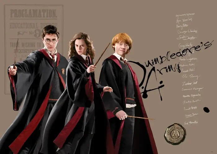 póster decorativo Harry Potter, Hermione Granger & Ron Weasley beige, negro y rojo de Sanders & Sanders – 601250