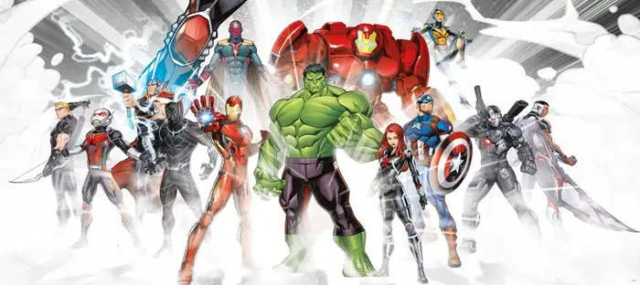 póster decorativo Los Vengadores verde, rojo y gris de Sanders & Sanders – 601082