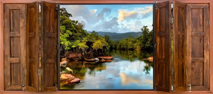 póster decorativo montañas marrón, azul y verde de Sanders & Sanders – 600940