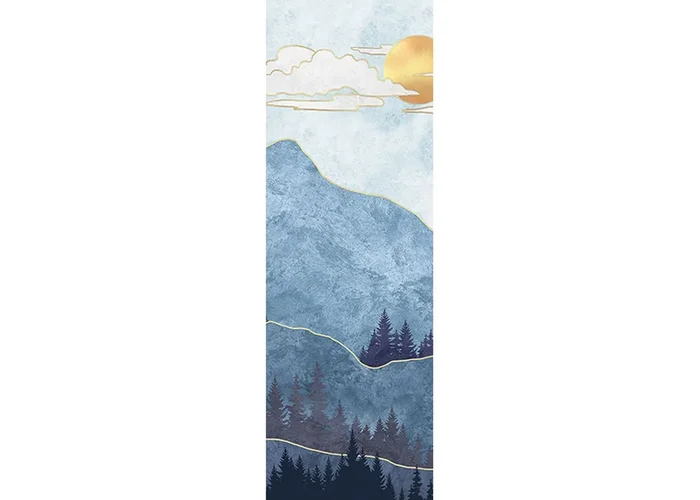 póster decorativo paisaje montañoso con árboles azul, oro y gris de Sanders & Sanders – 601078