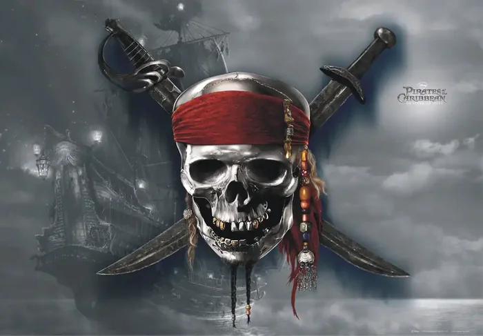 póster decorativo Pirates of the Caribbean gris y rojo de Disney – 600646