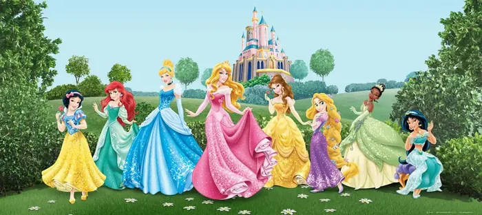 póster decorativo Princesas verde, azul y rosa de Disney – 600873