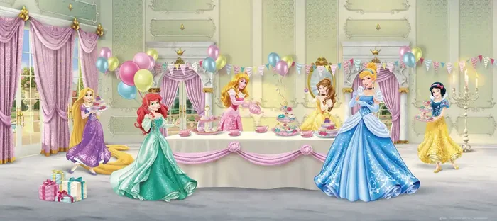 póster decorativo Princesas verde, rosa y amarillo de Disney – 600880
