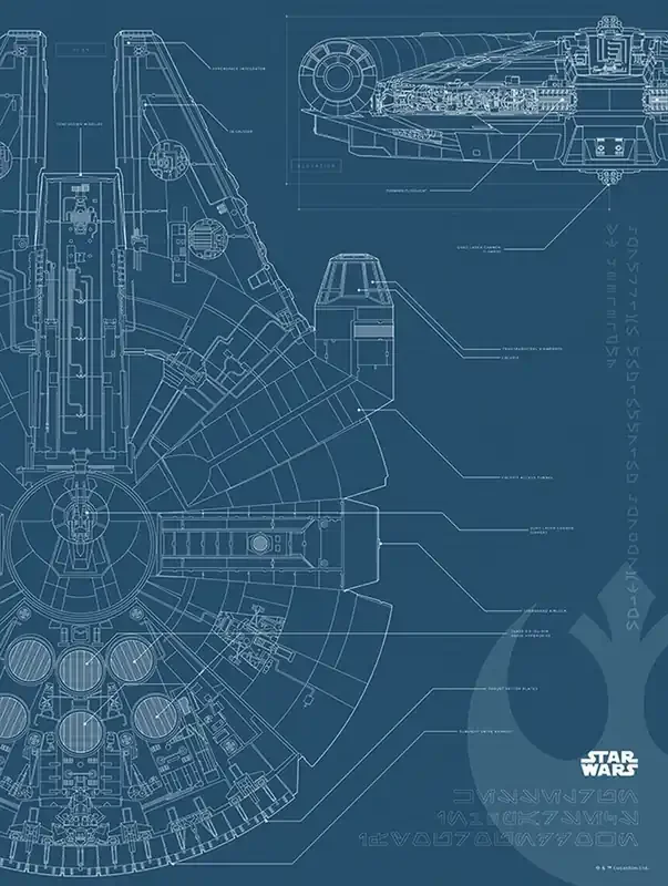 póster decorativo Star Wars Millenium Falcon azul oscuro de Disney – 611681