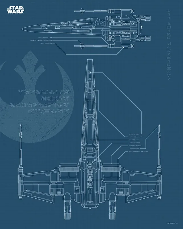 póster decorativo Star Wars X-wing azul oscuro de Disney – 611686