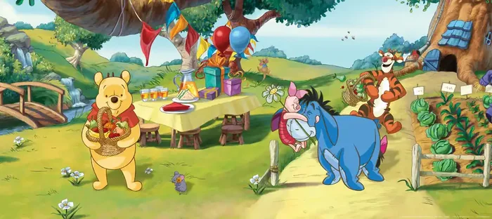 póster decorativo Winnie the Pooh verde, azul y amarillo de Disney – 600864