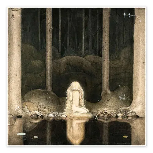 Princesa Tuvstarr mirando su reflejo en el agua de John Bauer Master Collection