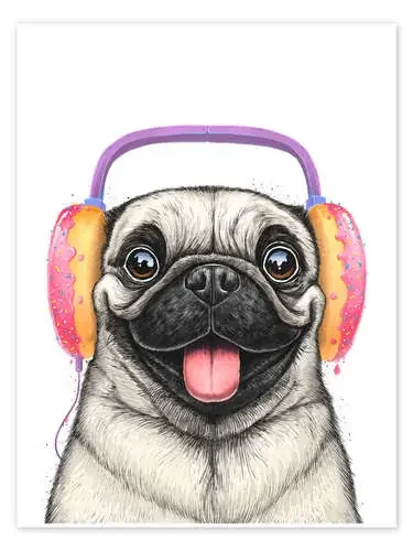 Pug with donut headphones de Nikita Korenkov