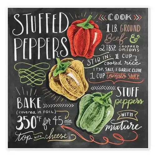 Receta de pimientos rellenos (inglés) de Lily & Val MGL Licensing