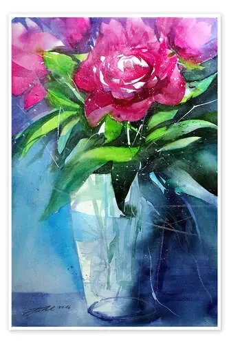 Red peonies in vase de Johann Pickl