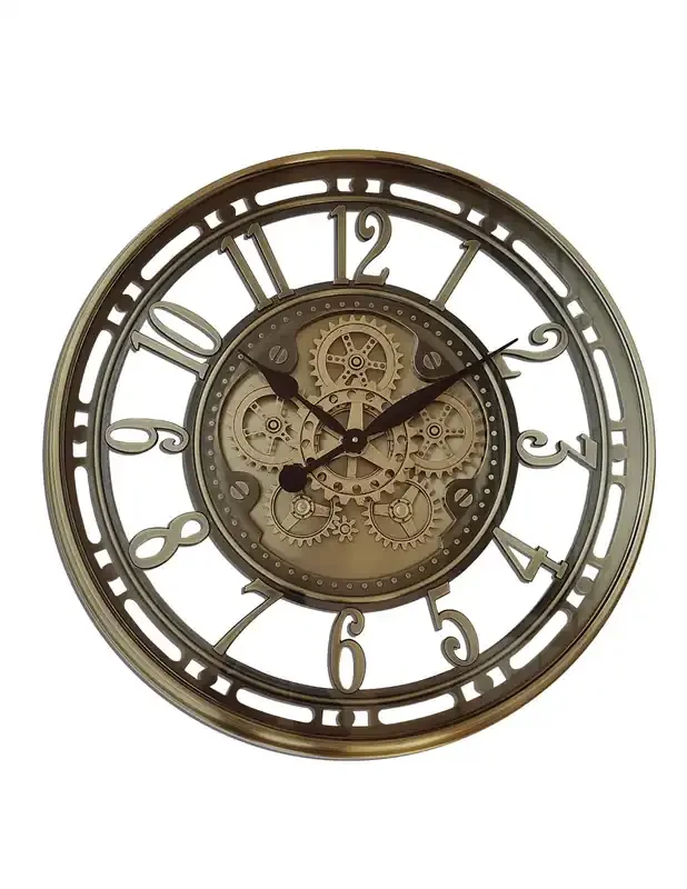 Reloj de Pared Bronce con Engranajes Móviles