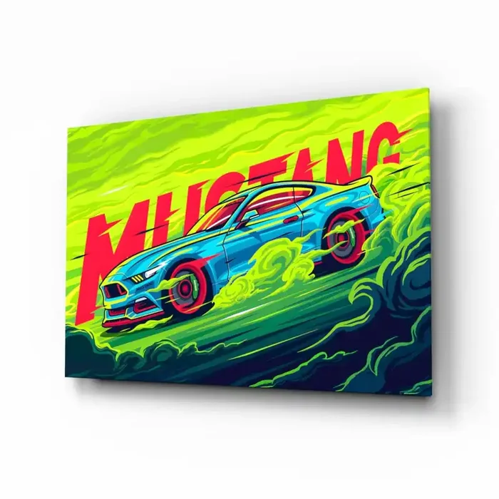 Roaring Mustang Glass Wall Art Designer Collection – 28.5 » X 18 «
