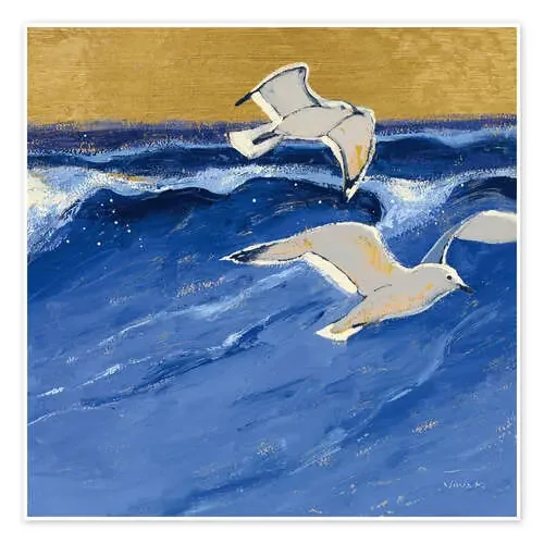 Seagulls with Gold Sky I de Shirley Novak Wild Apple Graphics