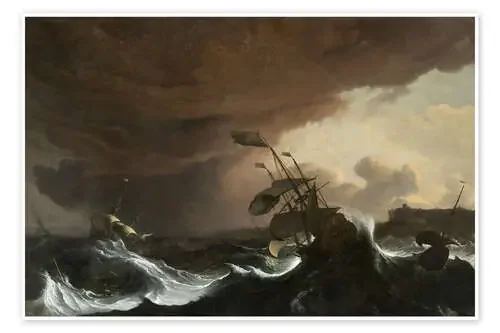 Ships in a Stormy Sea off a Coast de Ludolf Backhuysen Bridgeman Images