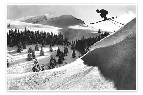Ski Jumper in Snowy Landscape With Trees de Vintage Ski Collection akg-images