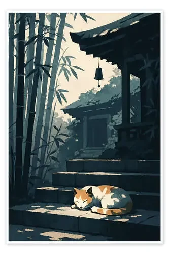 Sleeping Cat on Temple Steps de Gradient Grooves