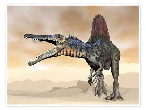 Spinosaurus dinosaur roaring in the desert. de Elena Duvernay Stocktrek Images