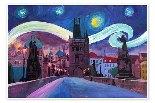 Starry Night in Prague Van Gogh Inspirations on Charles Bridge in Czech Republic de M. Bleichner