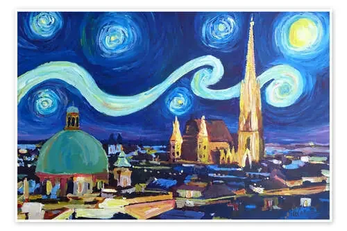 Starry Night in Vienna Austria Saint Stephan Cathedral Van Gogh Inspirations de M. Bleichner