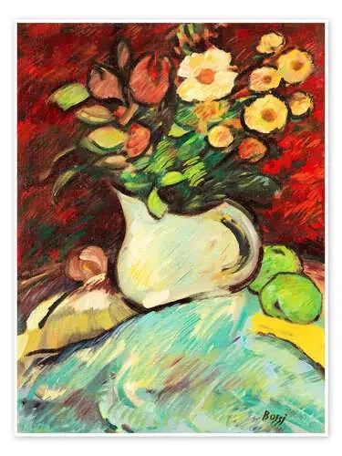 Still life with flower vase and apples de Erma Bossi Master Collection