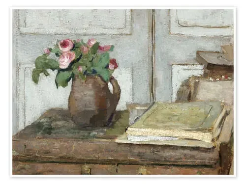 Still life with the artist painting set and a vase with moss roses de Edouard Vuillard Everett Collection