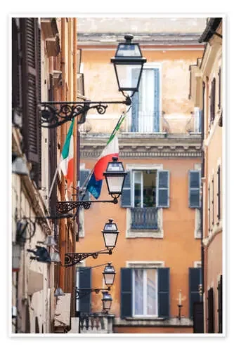 Street in the centre of old town with italian flags, Rome, Italy de Matteo Colombo