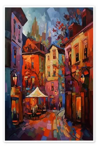 Street Scene with Cafe de Michael artefacti