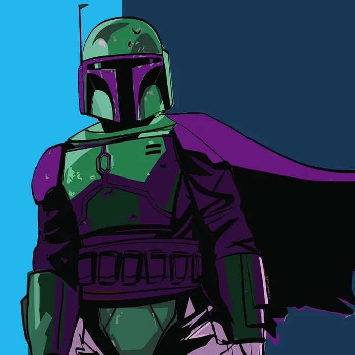 tela no tejida Star Wars Boba Fett azul, verde y morado de Disney – 612819