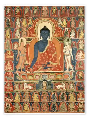 Thangka con el Buda de la medicina de Tibetan School Bridgeman Images