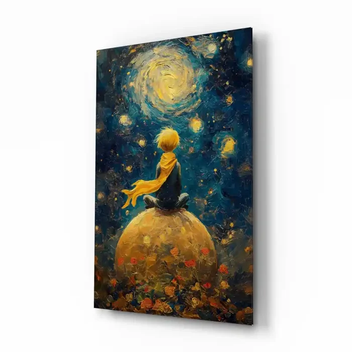The Little Prince Starry Night Glass Wall Art Designer Collection – 28.5 » X 18 «