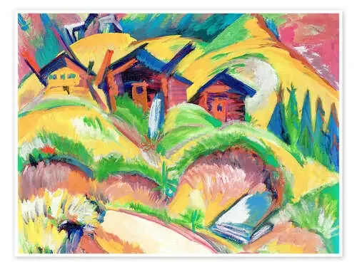 Three cottages on the hill, red cabins de Ernst Ludwig Kirchner ARTOTHEK