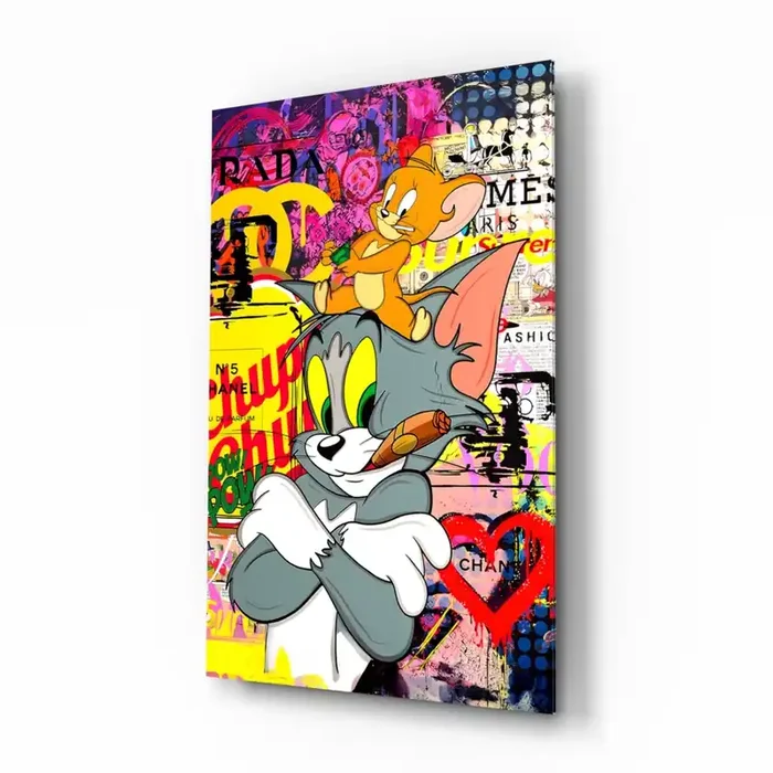 Tom and Jerry Street Art Glass Wall Art Designer Collection – 28.5 » X 18 «
