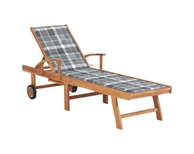 Top Qualità vidaXL tumbona con cojín acuadros gris madera maciza de teca | Brico Depôt