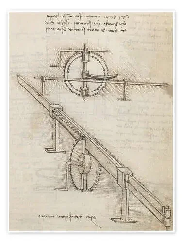 Transformación del movimiento rotativo de Leonardo da Vinci akg-images