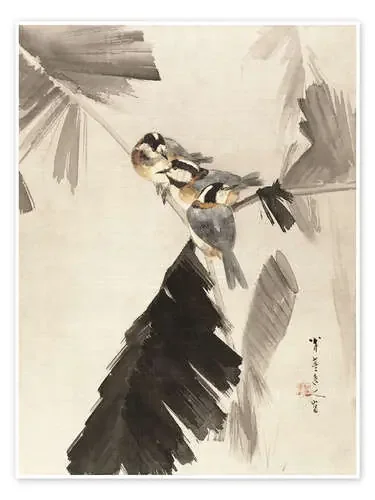 Tres pájaros en una rama de Watanabe Seitei Master Collection