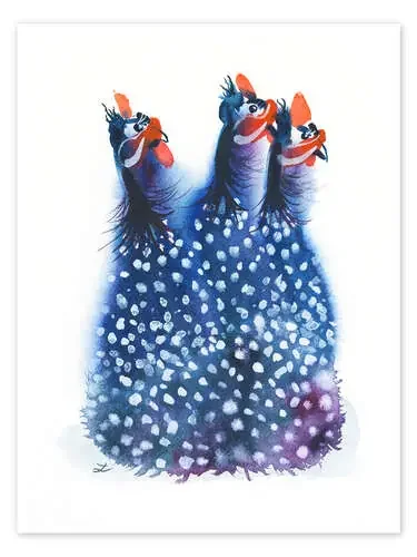 Trío de gallinas de Guinea de Zaira Dzhaubaeva