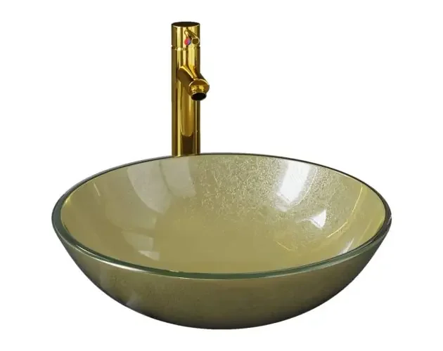 Ultime Pezzi vidaXL lavabo de baño grifo&desagüe de empuje vidrio templado dorado | Brico Depôt