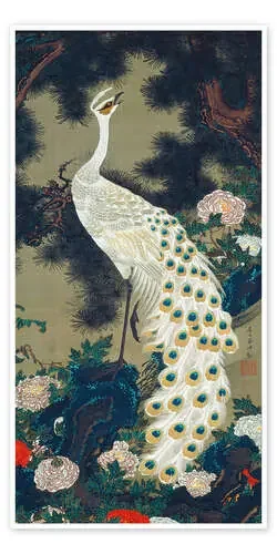 Un pavo real blanco debajo del pino de Itô Jakuchu Master Collection