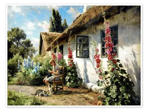 Una joven tejiendo frente a las malvasías de Peder Mørk Mønsted Master Collection