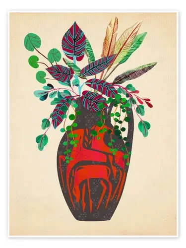 Vase with horses and tropical greenery de Taika Tori