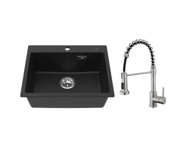 Vendita Finale Fregadero de 1 lavabo, 55x45x20cm, fregadero de piedra de cuarzo negro con | Brico Depôt