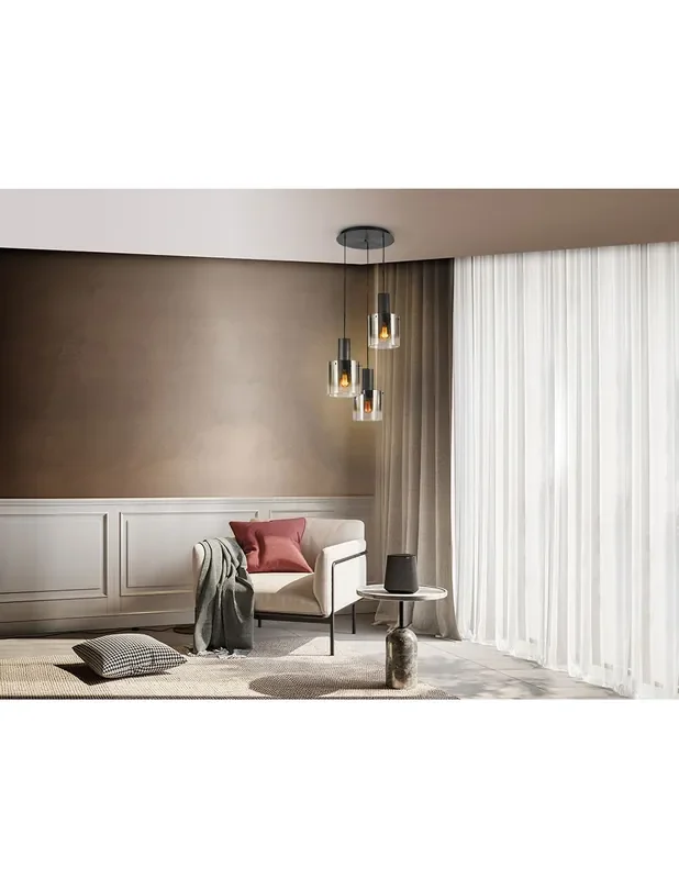 Venize Lámpara Plafón 3 Alturas Negro Smoke Schuller