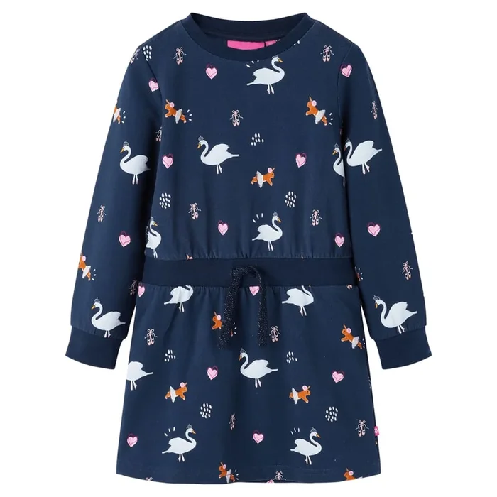 Vestido infantil de manga larga azul marino 116 (7)
